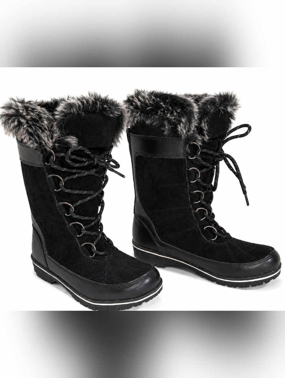 Champion Women’s Snow Boots Size 8 Black Faux Fur Winter Lace Up Boots